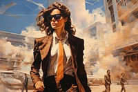 Business woman walking to office sunglasses blazer anime.