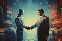 Businessman shaking hand together adult architecture futuristic.