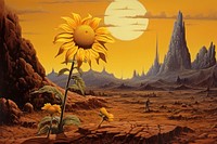 Sunflower on mars landscape outdoors nature.