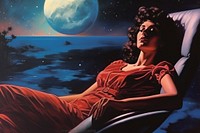 Woman relaxing on yatch astronomy nature night.