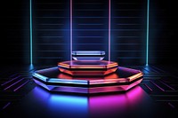 3D render of hexagon podium neon lighting purple.