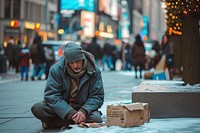 Poor homeless man begging for money adult city infrastructure.