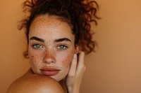 Woman model with freckles skin portrait adult.
