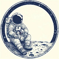 Circle frame of astronaut and moon space drawing sketch.