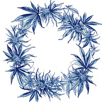 Circle frame of cannabis pattern sketch wreath.