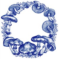 Circle frame of mushroom drawing sketch white background.