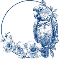 Frame of parrot with flower drawing sketch circle.