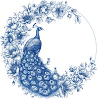 Circle frame of peacock and flower drawing pattern sketch.