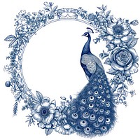 Circle frame of peacock and flower drawing sketch bird.