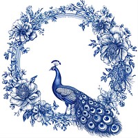 Circle frame of peacock and flower pattern drawing sketch.