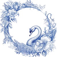 Circle frame of swan and flower drawing sketch bird.