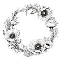 Circle frame with anemone drawing sketch pattern.