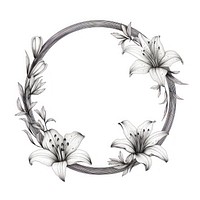 Circle frame with lily flower sketch plant.