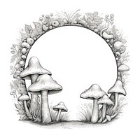 Circle frame with mushroom drawing sketch fungus.