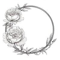 Circle frame with peony drawing sketch illustrated.