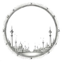 Circle frame with Ramadan Mubarak drawing sketch white background.