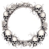 Circle frame with skull and roses sketch drawing accessories.
