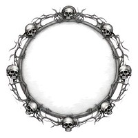 Circle frame with skull jewelry sketch white background.