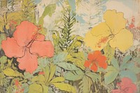 Illustratio the 1970s of tropical flower painting plant art.