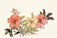 Illustratio the 1970s of tropical flower hibiscus pattern plant.
