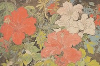 Illustratio the 1970s of tropical flower textured hibiscus painting.