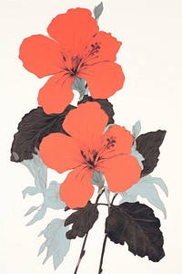 Illustratio the 1970s of tropical flower hibiscus plant petal.