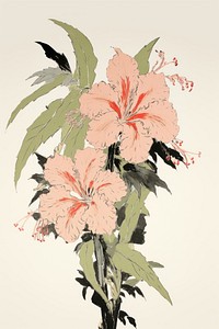 Illustratio the 1970s of tropical flower hibiscus plant art.