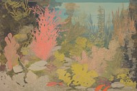 Illustratio the 1970s of underwater outdoors painting nature.