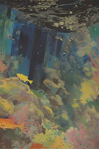 Illustratio the 1970s of underwater aquarium outdoors painting.