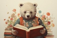 Reading book bear paper collage. AI generated Image by rawpixel.