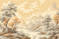 Illustration solid toile with horse border landscape outdoors painting.