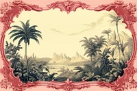 Toile with palm border land painting pattern.