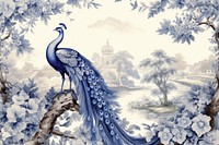 Illustration solid toile with peacock border painting bird art.