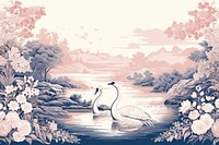 Toile with swan border bird tranquility creativity.