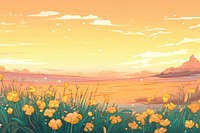 Illustration yellow wildflower field landscape outdoors nature.