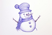Drawing snowman sketch winter white.