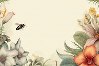 Realistic vintage drawing of bee border backgrounds pattern flower.