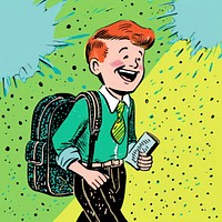 Comic of a boy with backpack smiling cartoon illustrated creativity.
