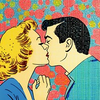 Comic of couple kissing art affectionate togetherness.