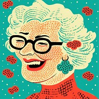 Comic of old lady smiling portrait glasses art.