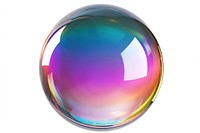 Mirror iridescent sphere bubble white background.