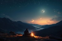  Camping on the mountain night moon astronomy. AI generated Image by rawpixel.