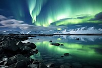 Northern light over the lagoon in Iceland landscape outdoors nature. AI generated Image by rawpixel.