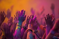 Crowd hand in the holi festival in India celebration performance enjoyment. AI generated Image by rawpixel.