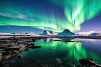 Aurora Borealis in the Iceland landscape outdoors nature. AI generated Image by rawpixel.