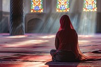 Muslim woman sitting and praying in Mosque adult contemplation cross-legged. AI generated Image by rawpixel.