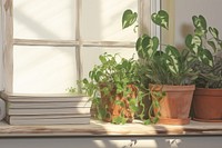 Plants windowsill arrangement houseplant architecture flowerpot gardening. AI generated Image by rawpixel.
