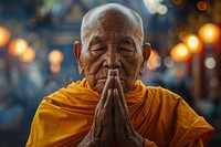 Thai man praying in the temple in Thailand adult spirituality architecture. 