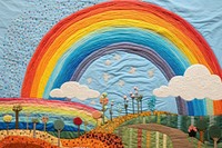 Blue sky with rainbow quilt landscape quilting.