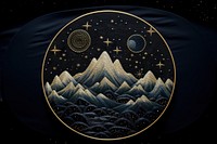 Mountain on night sky embroidery landscape constellation.